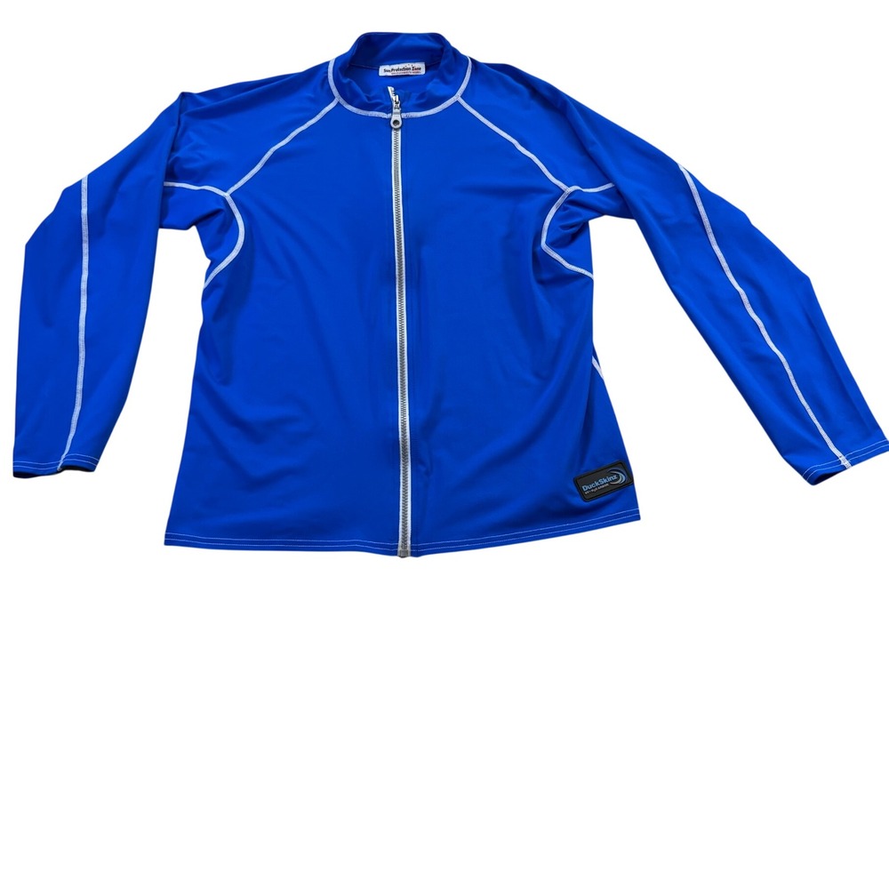 Sun Protection Zone Rash Guard Womens XL Blue DuckSkinz Full Zip Long Sleeve UV